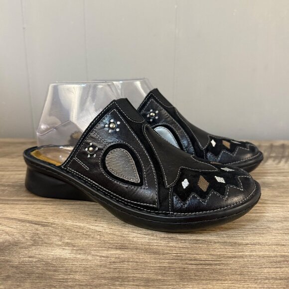 Naot Slip-On Black Leather Embroidered Clogs Slip On Mule Sz 36 - US 5 - Picture 2 of 8